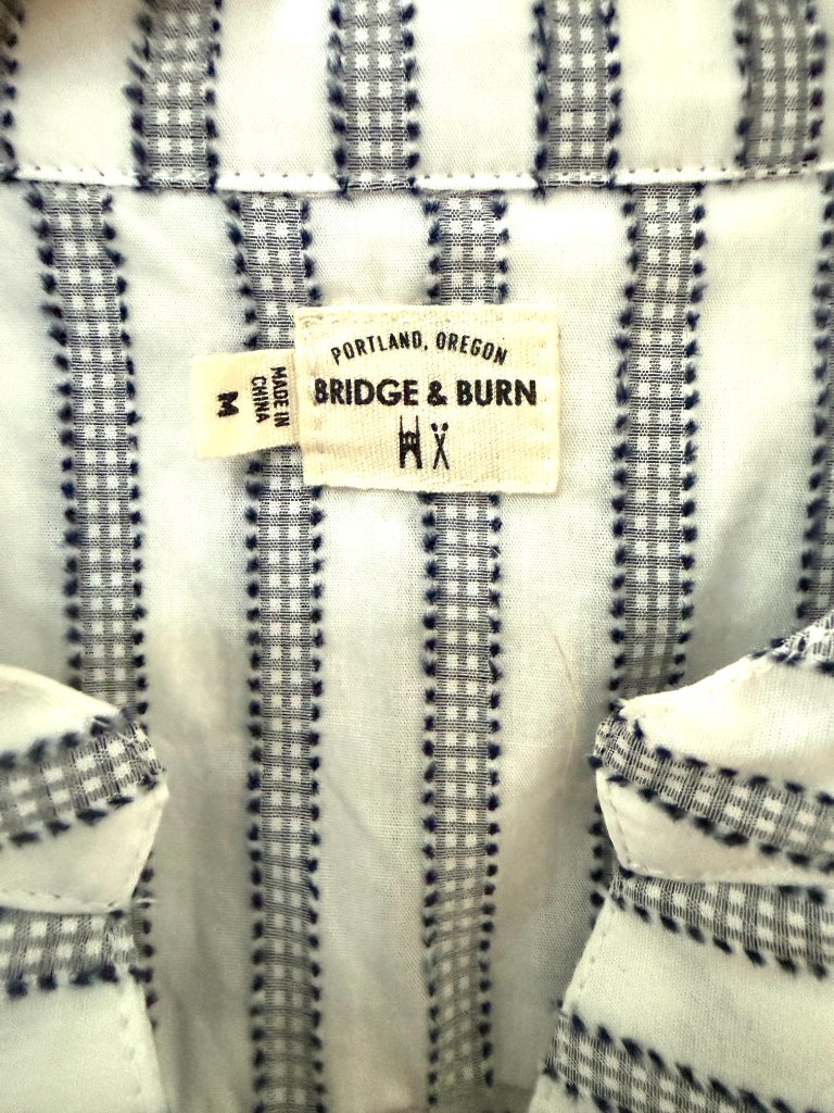 Bridge & Burn Striped Cotton Popover Blouse Navy White Cap Sleeve Portland — image 2 of 6
